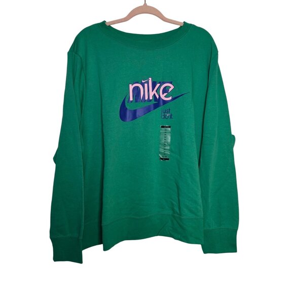 Nike Womens Green Crewneck Sweatshirt 3X Just Do It Logo Cotton Blend Made In Ca - Picture 2 of 7